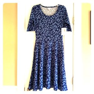NWT Medium LuLaRoe Blue Leopard Nicole Dress